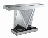 Coaster Gunilla Rectangular Sofa Table with Triangle Detailing Silver and Clear Mirror Model 722509